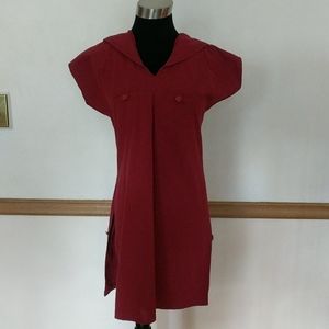 Vintage Maroon heavy Cotton Tunic Top Sailor Collar S